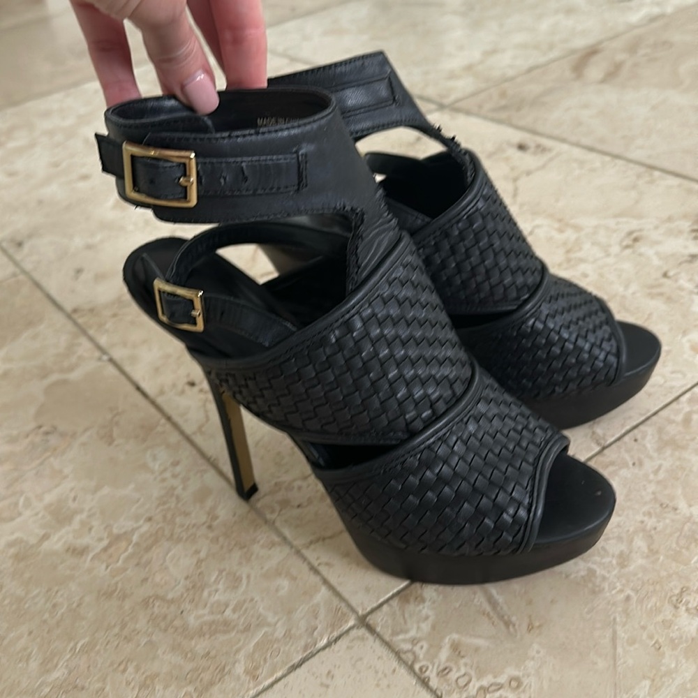 Bebe Leather Woven Heels